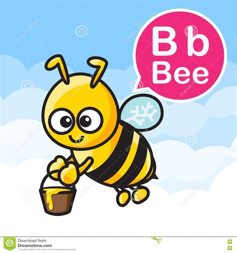 B Bee Cartoon Color And Alphabet For Children To Learning Vector Stock
