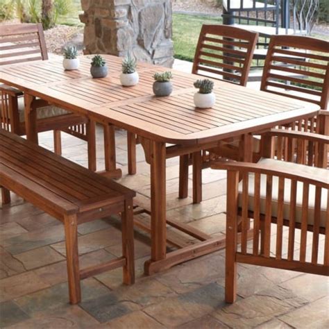 Pemberly Row Acacia Wood Patio Dining Table In Brown 1 Bakers