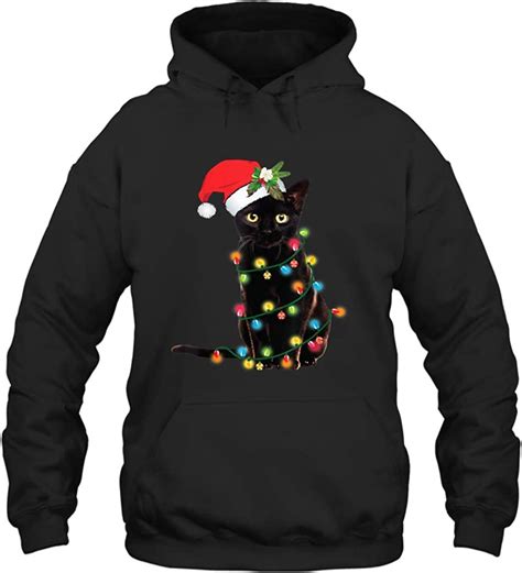 Santa Black Cat Tangled Up In Christmas Tree Lights Holiday Unisex