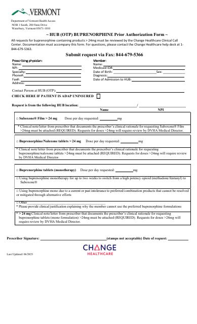 Vermont Hub Otp Buprenorphine Prior Authorization Form Fill Out