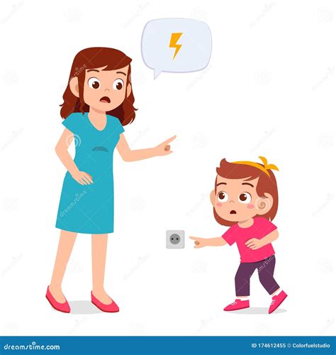 Maman Avertissent Sa Fille Enfants Qui Jouent Le Connecteur électrique