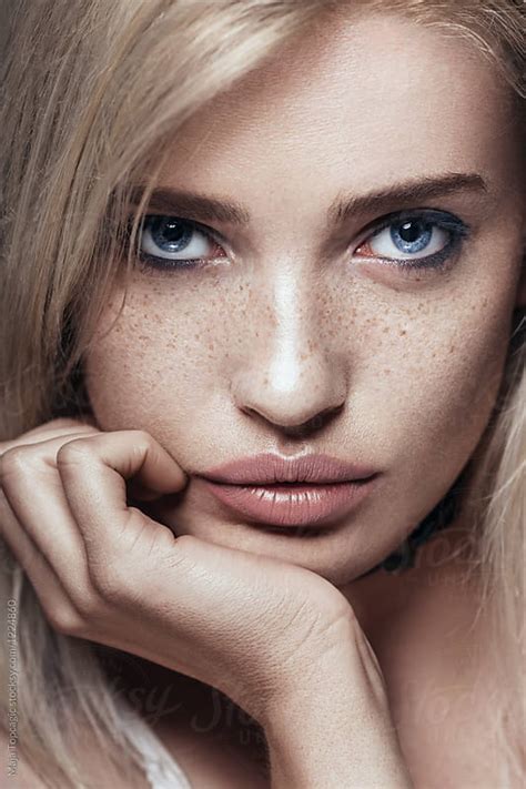 Beautiful Blonde Woman With Freckles By Maja Topcagic Freckle Portrait Stocksy United