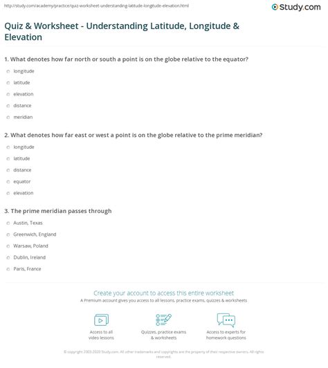 You can teach this to your students when they work on latitude and longitude worksheets. Quiz & Worksheet - Understanding Latitude, Longitude ...