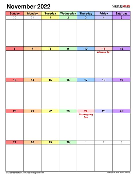 November 2022 Calendar Templates For Word Excel And Pdf