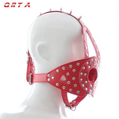qrta leather sm head harness mask bondage restraint with open mouth gag plug fetish adult oral