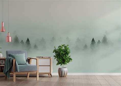 Dense Mist Fog Mural Forest Foggy Wallpaper Peel And Stick Etsy
