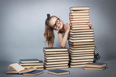 Girl With Glasses Reading A Book Stock Image Image Of