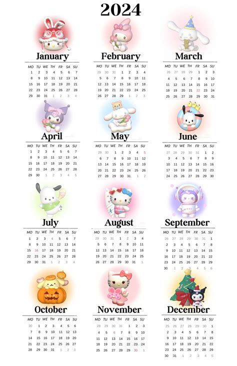 12 Month Free Printable Hello Kitty Calendar 2025