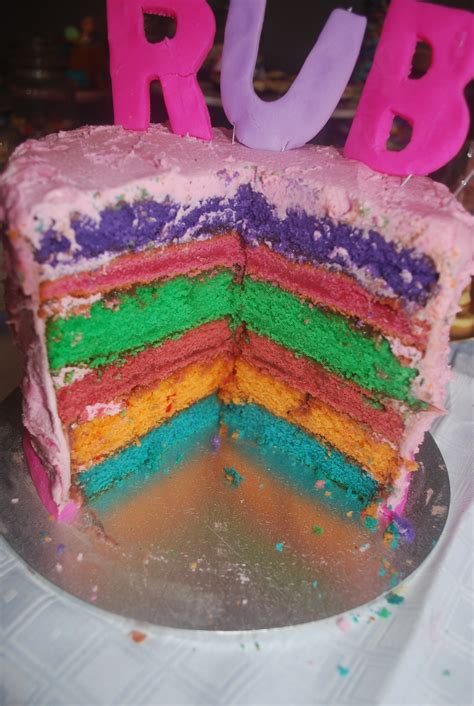 This gorgeous cake has layers of lemon cake frosted with a lime buttercream. 6 Layer Rainbow Cake | Thermovixens