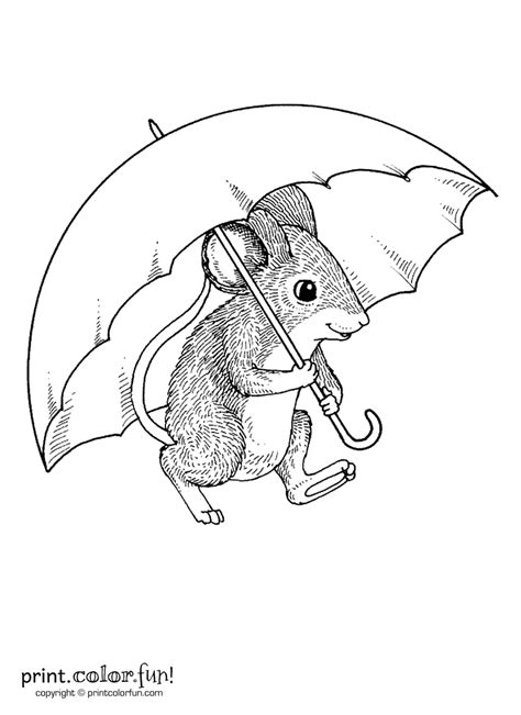 Small important things what we teach now will shape her whole life. Mouse with an umbrella coloring page - Print. Color. Fun!