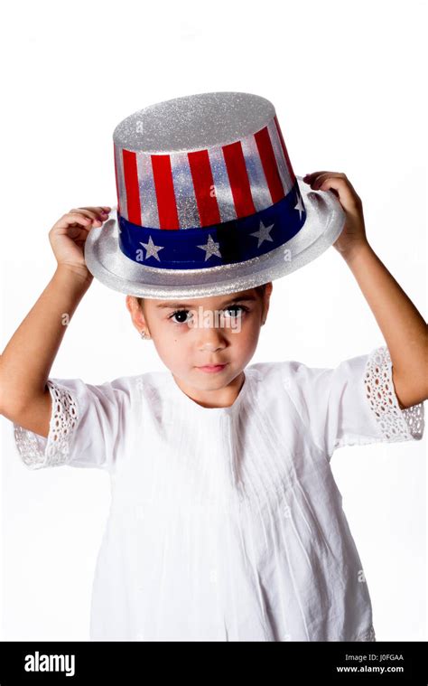 Young Girl Modeling In Studio With Red White Blue Hat Stock Photo Alamy