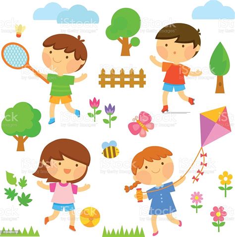 Kids Playing Outside Stock Illustration Download Image