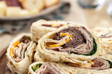 Tortilla Wraps With Roast Beef Turkey And Cheese Stock Image Image