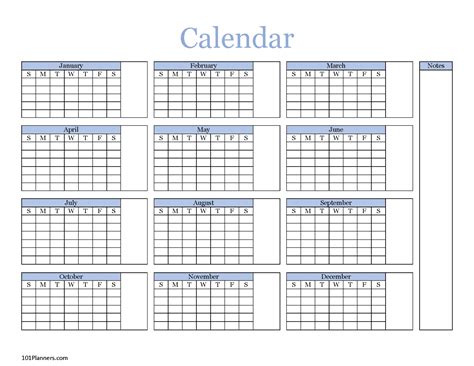 Yearly Calendars Free Printable