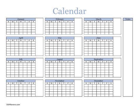 Printable blank year calendar template by month editable calendar