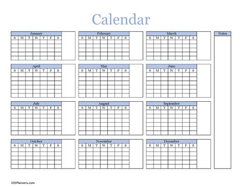 Yearly Blank Calendar Microsoft Word Editable Pdf And Image Files