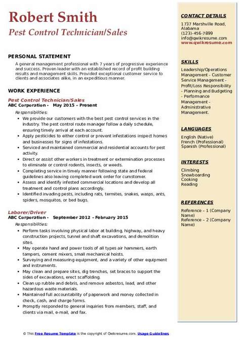 Pest Control Job Description For Resume Information And Descriptions