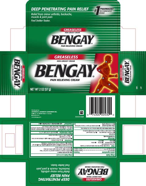 Identification of the substance/mixture and of the 9.2 other safety information. Bengay Greaseless Pain Relieving (cream) Johnson & Johnson ...