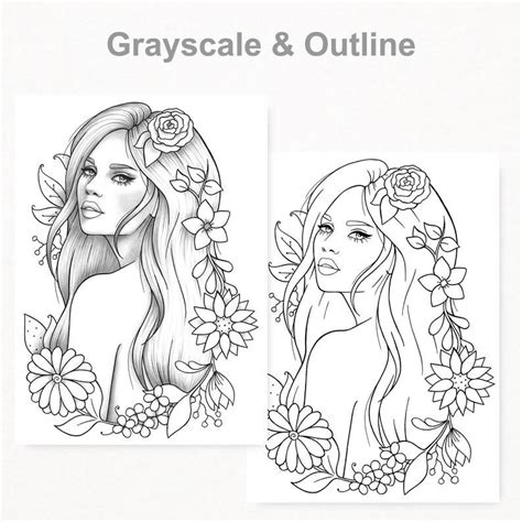 Adult Coloring Page Girl Portrait And Clothes Colouring Sheet Etsy Adult Colouring Printables