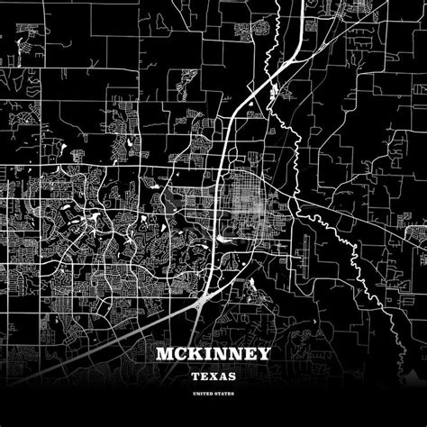 Black Map Poster Template Of Mckinney Texas United States This Black Map Template Of Mckinney