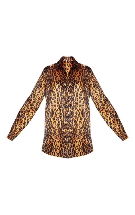 orange leopard print oversized shirt tops prettylittlething