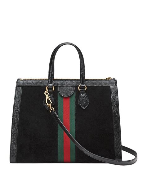 Gucci Ophidia Web Suede Top Handle Tote Bag In Black Lyst