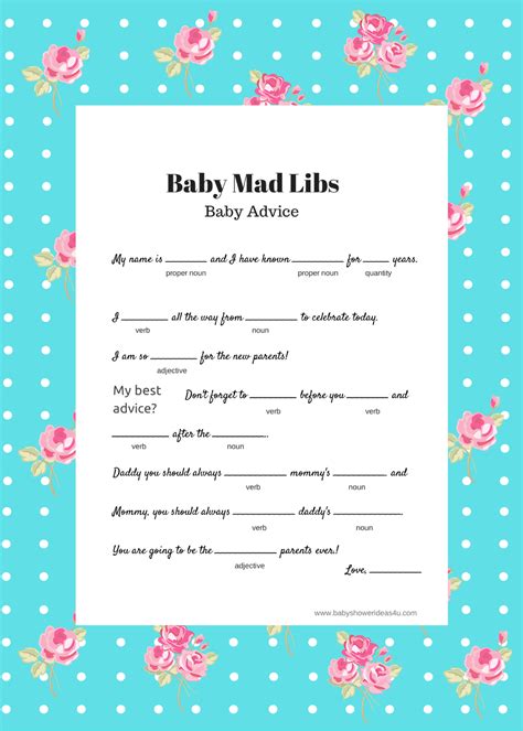 instant  baby shower mad libs template