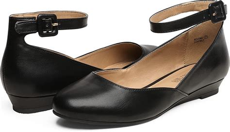 Dream Pairs Womens Revona Low Wedge Ankle Strap Flats