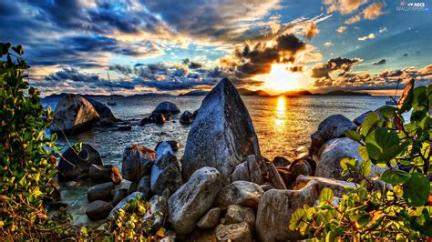 Great Sunsets Sea Clouds Rocks Nice Wallpapers 1920x1080