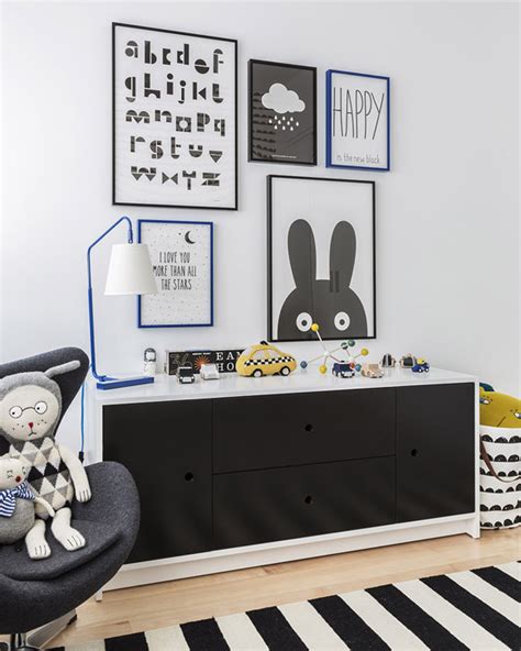 Jazzy kids playroom ideas, room furniture, and kids bedroom decor accessories seem brighter and more attractive on neutral backgrounds, creating impressive and expressive kids room design. decordots: Monochrome + pops of royal blue for a little boy