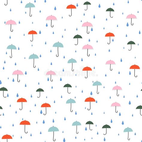 Umbrellas And Raindrops Colorful Seamless Pattern Stock Vector