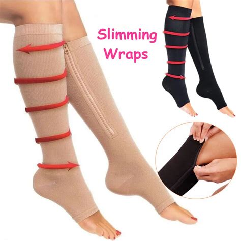 1pair unisex slimming leg knee support warm stockings open toe zip sox compression tight socks