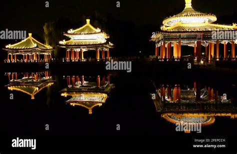 China Beijing Ancient Chinese Architecture Pavilions Reflection In Pool
