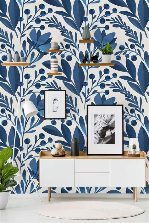 Blue Floral Removable Wallpaper
