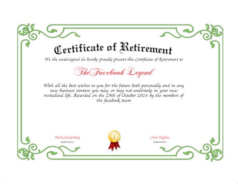 Free 7 Sample Retirement Certificate Templates In Pdf Ms Word Psd