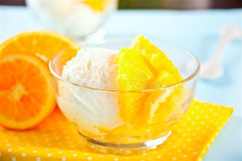 Homemade Fresh Orange Ice Cream With Orange Slices Summer Dessert
