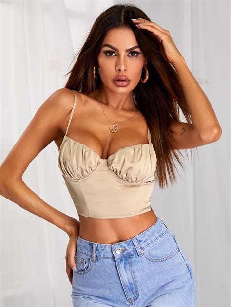 Shein Lace Up Back Ruched Bust Crop Cami Top Cami Tops Cami Crop Top Cropped Cami