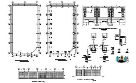 Perimeter Fence Elevation Section Plan And Construction Details Dwg