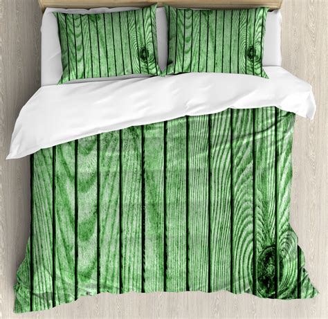 Wooden Duvet Cover Set King Size Cracked Knotted Kelly Green Pine