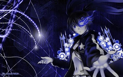 Black Hair Female Anime Character With Blue And White