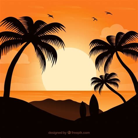 Sunset Background With Palm Trees Vector Free Download