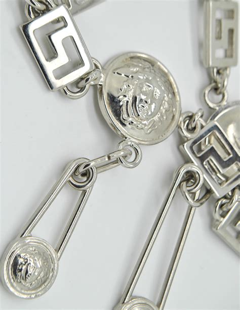Versace Vintage Silver Medusa Safety Pin Chain Belt Amarcord Vintage