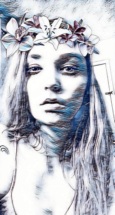 Black And White Hippie Girl Slippyhippy Digital Art People