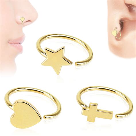 Heart shape designs, star designs and more. 14K Gold Hoop Ring for Nose, Cartilage, Helix, Daith, Tragus Piercing