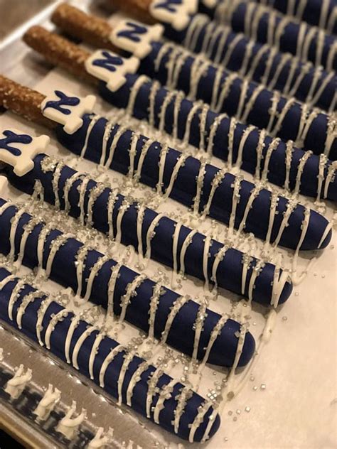 Navy Blue And Silver Drizzle Chocolate Covered Pretzels With