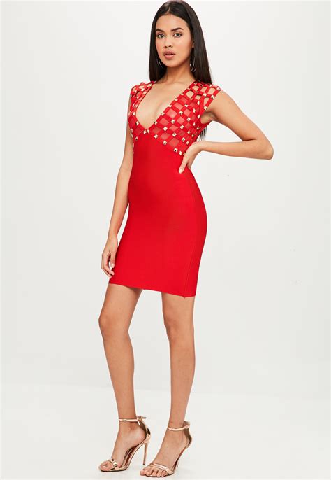 Lyst Missguided Red Caged Metal Bandage Dress In Red