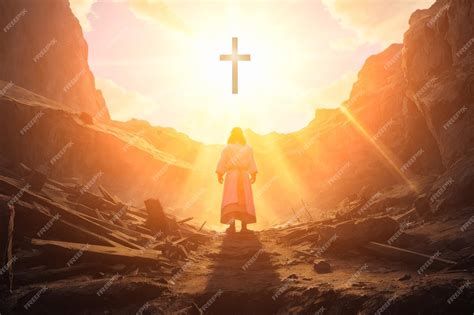 Premium AI Image | Jesus Christ standing at entrance to tomb