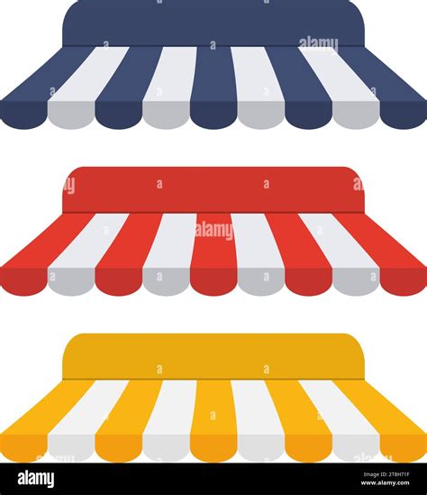 Set Of Striped Awnings For Shop And Marketplace Vector Illustration In