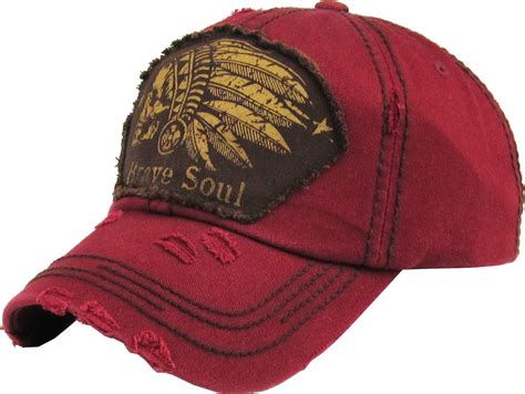 Indian Head Brave Soul Vintage Distressed Washed Baseball Hat Cap