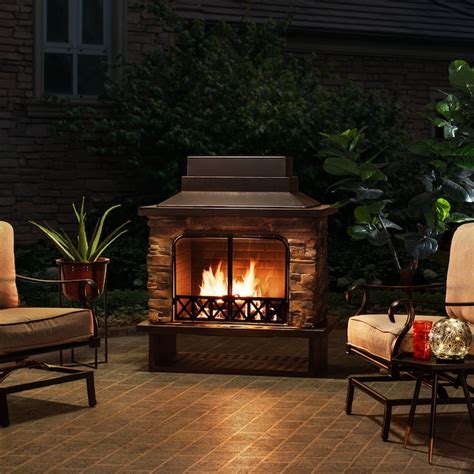 Sunjoy Black With Brown Accents Steel Outdoor Wood Burning Fireplace In